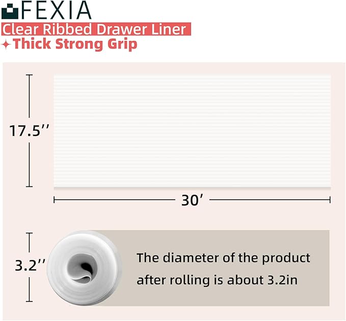 FEXIA Shelf Liners for Kitchen Cabinets Non-Slip Drawer Liner 17.5 Inches x 30 FT Waterproof & Oil-Proof Non Adhesive Durable Material Fridge Liner for Shelves