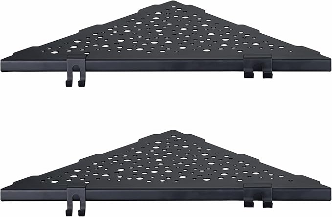 Corner Shower Shelf with 4 Hooks,10 Inch 304 Stainless Steel Recessed Bathroom Shelves,No-Drilling Installation for Tiled Wall,Matte Black, 2-Pack