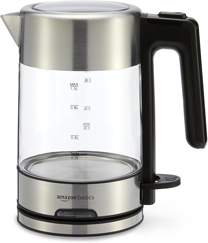 Electric Kettle with Glass Carafe for Tea and Coffee, BPA-Free, Fast Boiling, Auto Shut-Off, Boil-Dry Protection, Water Level Indicator, 1.7 Liter, 1500W, Black and Silver