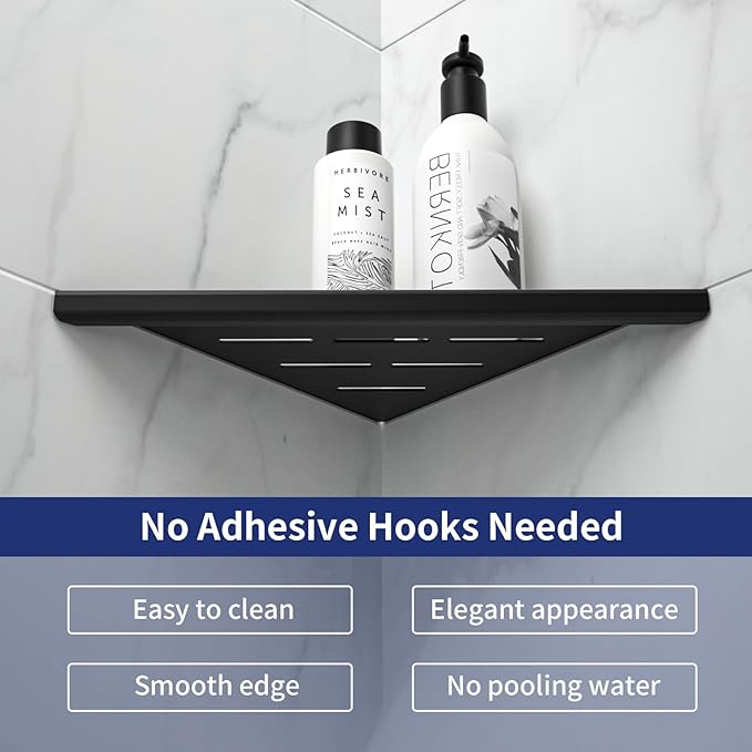 8'' Corner Shower Shelf 2PCS, 304 Stainless Steel Bathroom Shelves for Tiled Wall, Grout in Shelf Rack (8'', Black)