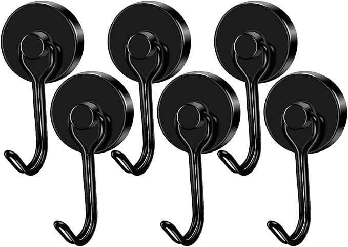 LOVIMAG Hooks, 80lbs+ Magnetic Magnet Hook 2026 Cruise Cabin Ship Essentials Heavy Duty Strong Refrigerator Fridge Hanging for Classroom Beach Vacation Kitchen Grills Home Mug Hanger (6 Pack), Black