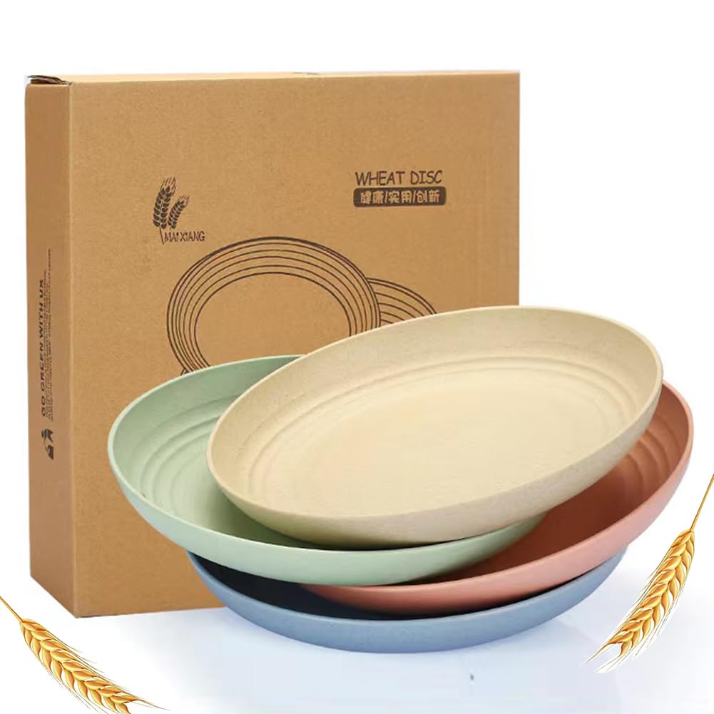 Unbreakable Cereal Dinner Plate, 9 Inch Wheat Straw Deep Reusable Plastic, Lightweight Salad Kids for Kitchen Camping BPA FREE Dishwasher Safe