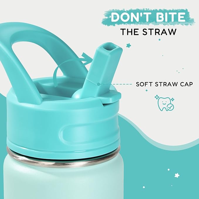 12oz Kids Water Bottle for School, Toddler Bottles with Straws, Stainless Steel Vacuum Insulated Water Bottle for Boys&Girls, Leak-Proof, BPA-Free, Serenity