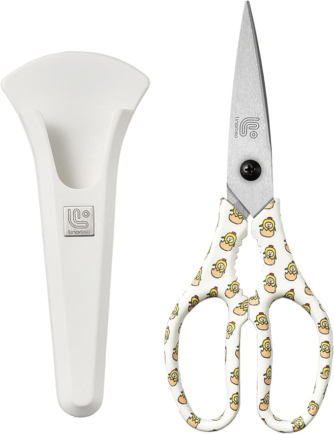 Linoroso Kitchen Scissors Heavy Duty Kitchen Shears with Magnetic Holder Made with Japanese Steel 4034, Multipurpose Ultra Sharp Cooking Scissors for Meat/Vegetables/BBQ/Herbs/Pizza (Graphic,Chili)