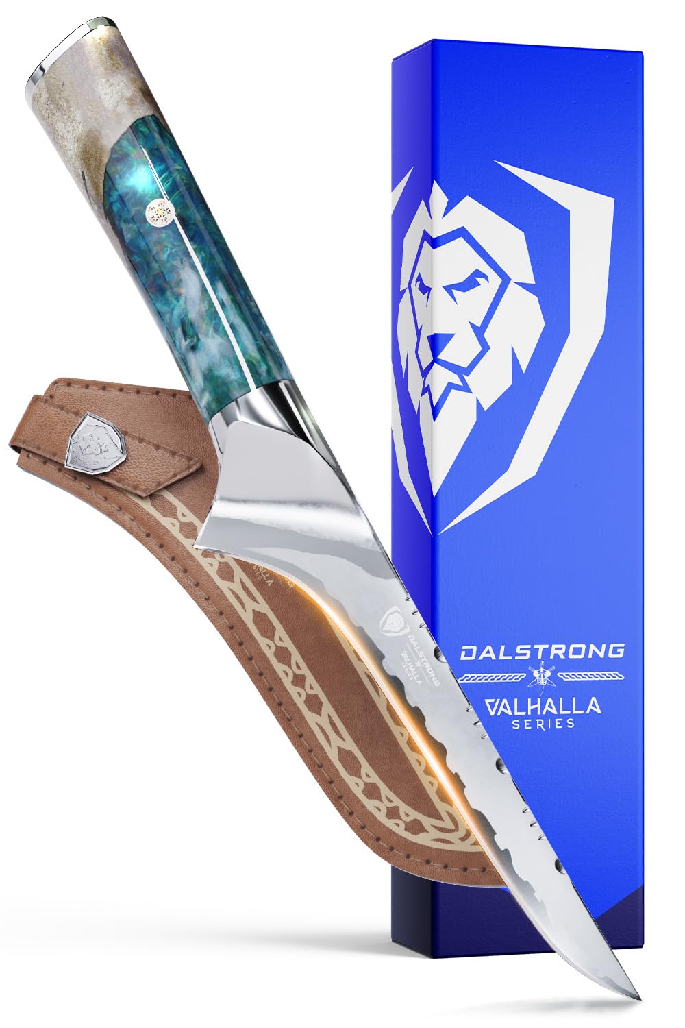 Dalstrong Fillet Knife - 6.5 inch - Valhalla Series - 9CR18MOV HC Steel - Celestial Resin & Wood Handle Gift Kitchen Knife - Meat Cutting, Carving, Bone, Deboning, Boning - Leather Sheath