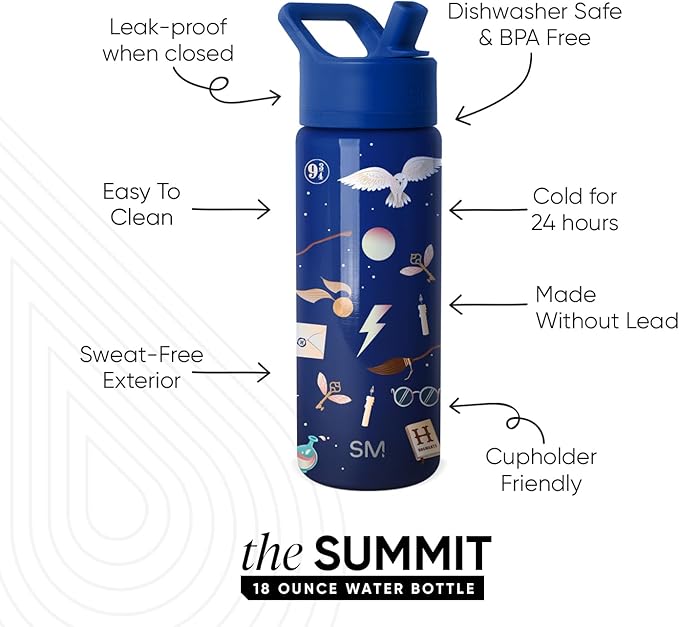 Simple Modern Kids Summit Water Bottle with Straw Lid | Harry Potter 18oz Stainless Steel Cup Insulated Tumbler for Girls, Boys, School | Magical Mashup