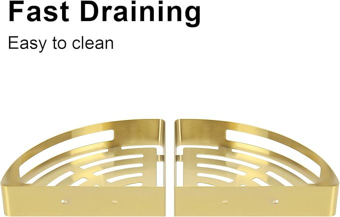 NearMoon Bathroom Corner Shelf Shower Caddy 2 Pack, No Drill 304 Stainless Steel Shower Organizer with 2 Hooks (Gold)