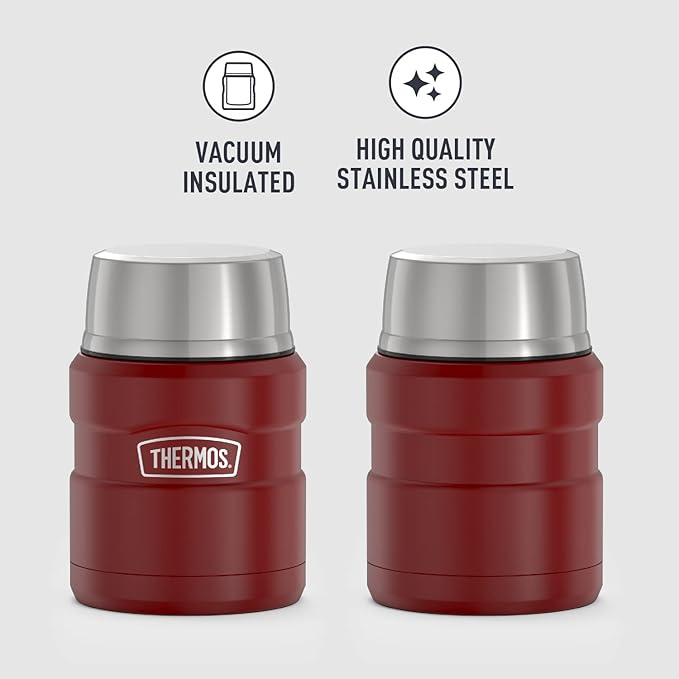 THERMOS Stainless King Vacuum-Insulated Food Jar with Spoon, 16 Ounce, Rustic Red (Pack of 4)
