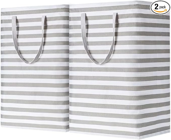 BOOMIBOO 2-Pack Large Laundry Basket,Waterproof Freestanding Laundry Hamper,Collapsible Clothes Basket with Easy Carry Handles in Laundry Room Bathroom Bedroom Dorm,Grey,75L