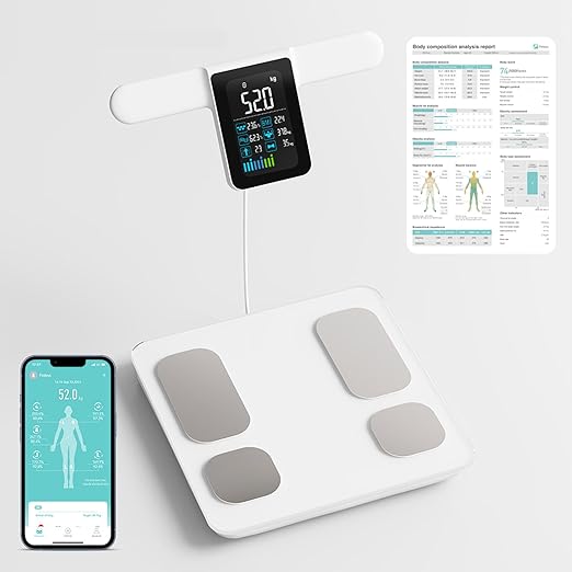 Fitdays Smart Body Fat Scale | Advanced 8-Electrode Technology for BMI/20+ Body Metrics | Full-Color LED & High Precision | Bathroom Weight Scale for Fitness/Weight Loss |(FG2015ULB-White)