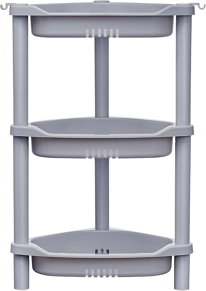 ELYKEN 3 Tier Shower Caddy Organizer Shelf Corner, 14.4 x 11.2 x 22.4 Inches, Rustproof, Plastic Shower Rack Stands for Inside Bathroom, Bathtub, Shower pan, Grey