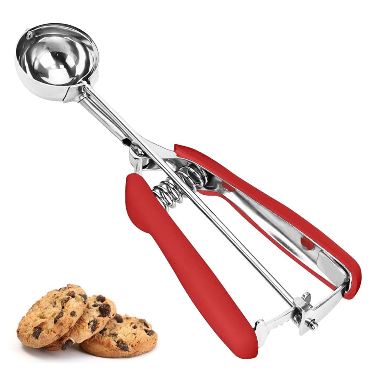 Cookie Scoop, Ice Cream Scoop, 1Tbsp/15 ml/0.5oz Cookie Scoops for Baking, 18/8 Stainless Steel Cookie Scooper for Baking, Cookie Dough Scoop with Non-slip Grip (Red)