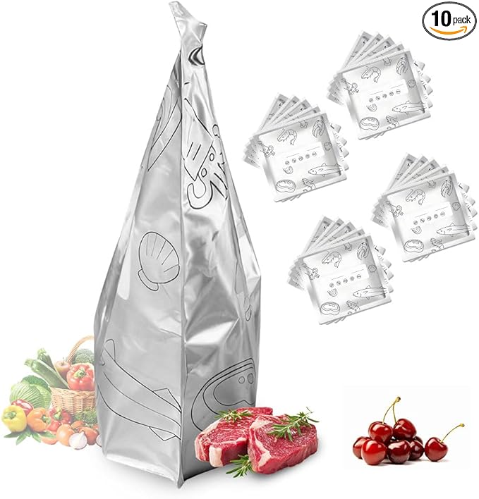 Reusable Aluminum Foil Sealable Storage Bags, 2026 New Resealable Vacuum Zipper Pouches, Stand Up Foil Sealable Bags with Label and Zip Lock for Kitchen (10, Medium)
