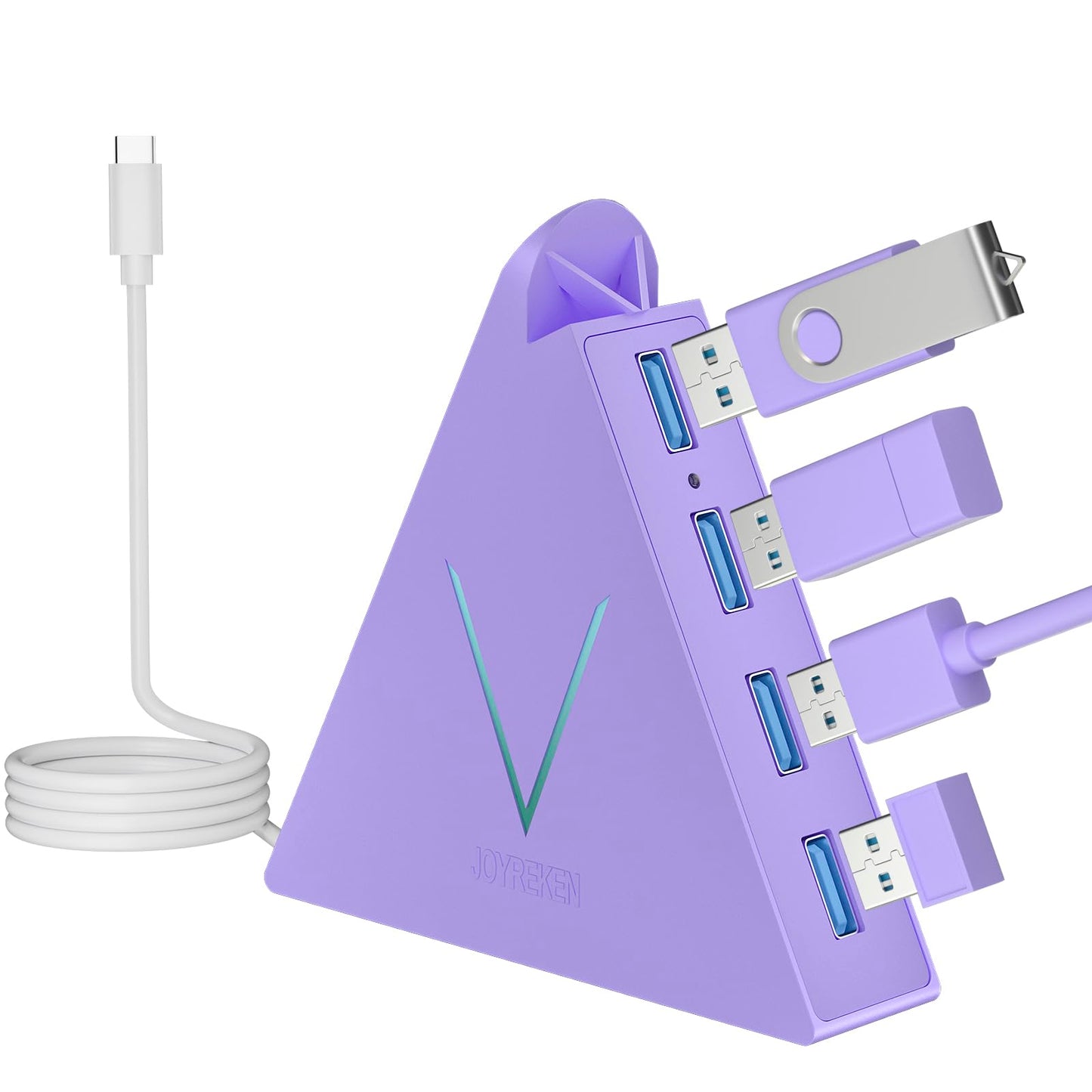 4-Port USB 3.0 Hub, FlyingVHUB Vertical Data USB Hub with 2 ft Extended Cable, for Mac, PC, Xbox One, PS4, PS5, iMac, Surface Pro, XPS, Laptop, Desktop, Flash Drive, Mobile HDD(Pink)