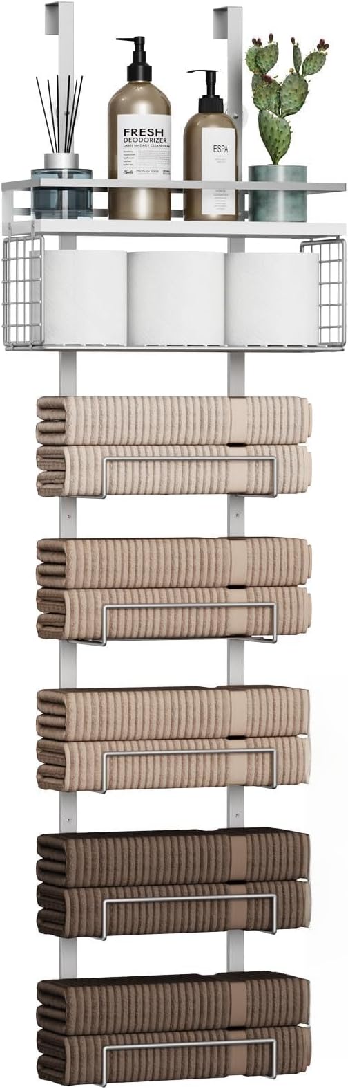 Towel Racks for Bathroom Over The Door Towel Racks Towel Storage Organizer with Metal Shelf Basket for Bathroom Rv Camper (7-Tier Silver)
