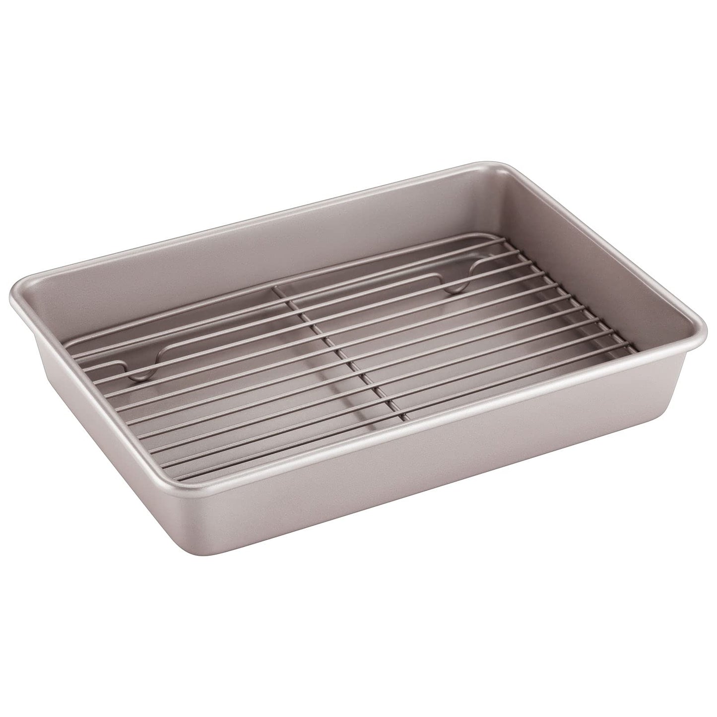 CHEFMADE Roasting Pan with Rack, 11-Inch Non-Stick Square Shallow Dish Sheet Pan with Wire Rack for Oven Baking, BBQ and Roasting 11.2" x 11.2" x 1.4" (Champagne Gold)