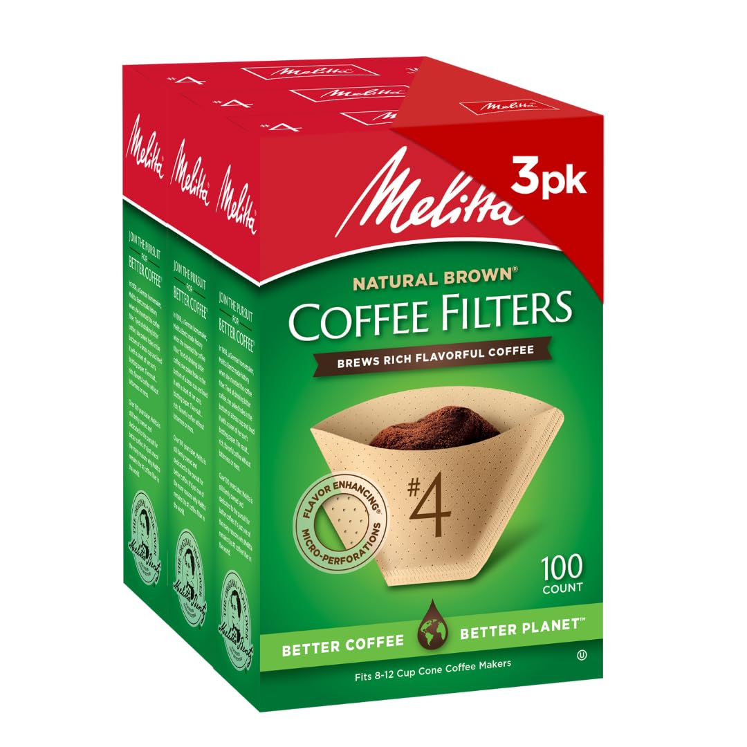 Melitta #4 Unbleached Coffee Filters, Natural Brown Cone Filters, 3-Pack