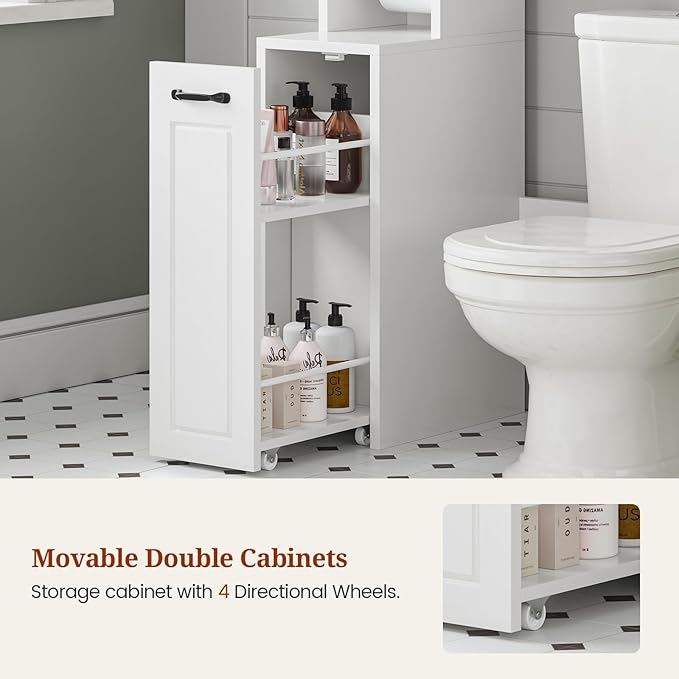 Over The Toilet Storage Cabinet with Pulley Small Bathroom Storage Cabinet, Space Saver W/Adjustable Shelf & Towel Rack for Bathroom, Restroom, Laundry (White-Type B)
