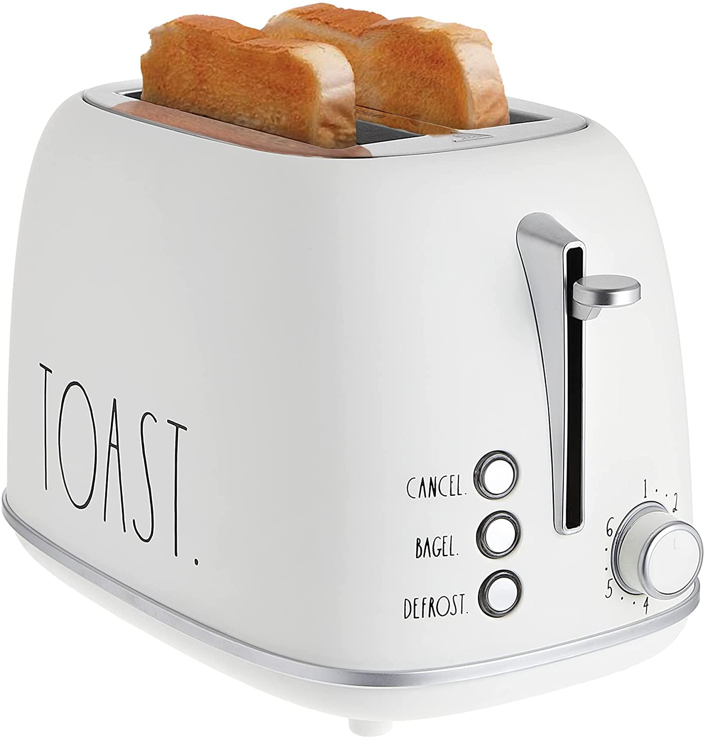 Rae Dunn Retro Rounded Bread Toaster, 2 Slice Stainless Steel Toaster with Removable Crumb Tray, Wide Slot with 6 Browning Levels, Bagel, Defrost and Cancel Options, Sand