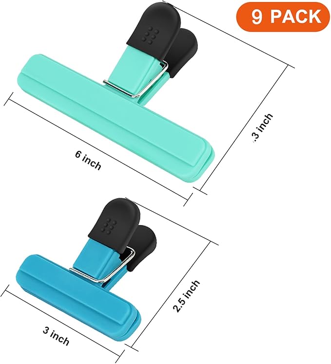 TACGEA Chip Clips, 9 Pack Food Clips, Bag Clips for Food Storage with Air Tight Seal Grip (3 Large and 6 Small)