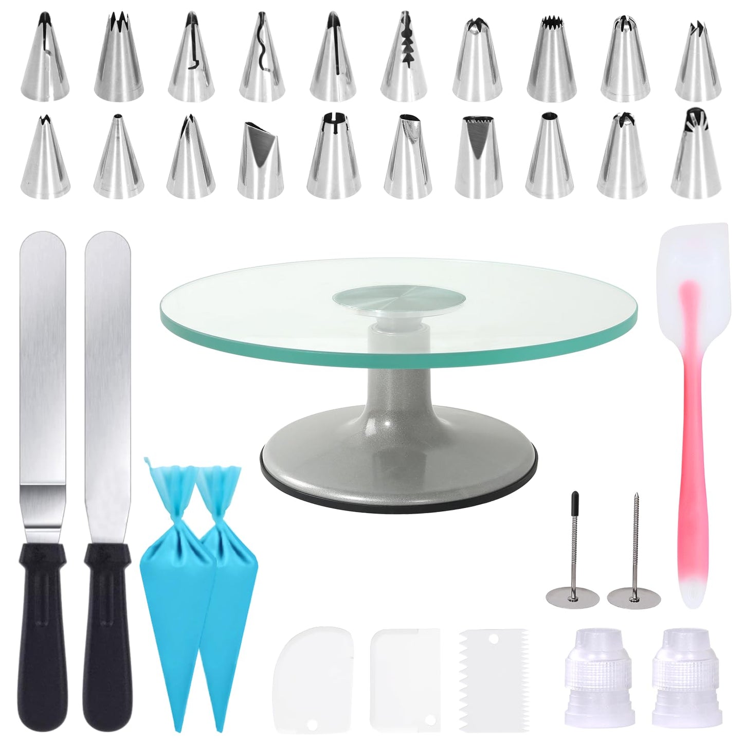 Uten Cake Turntable Glass Stand 12", Baking Decorating Tools Set 33pcs