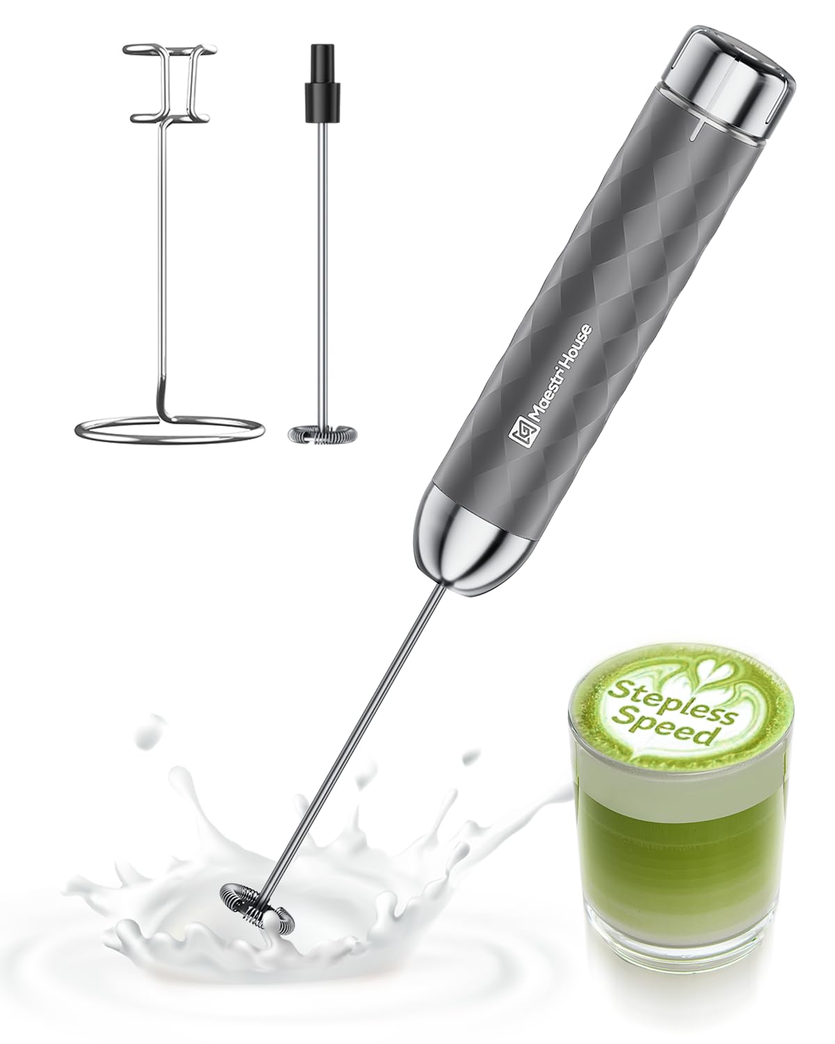 Maestri House LunaFro 2.0 Rechargeable Milk Frother, Stepless Speed Control
