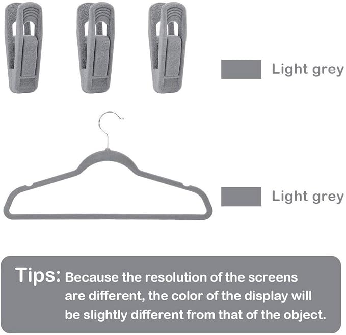 Trgowaul Velvet Hangers Clips, Pants Hangers Velvet Clips, Strong Finger Clips Perfect for Thin Velvet Hangers (60pc, Grey)