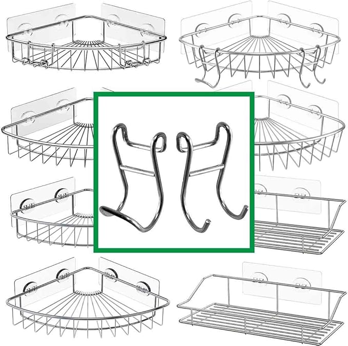 Shower Caddy with Hooks - Heavy Duty Rustproof Helmet Fence Hooks for Wire Shelves - 8 Pack Silver