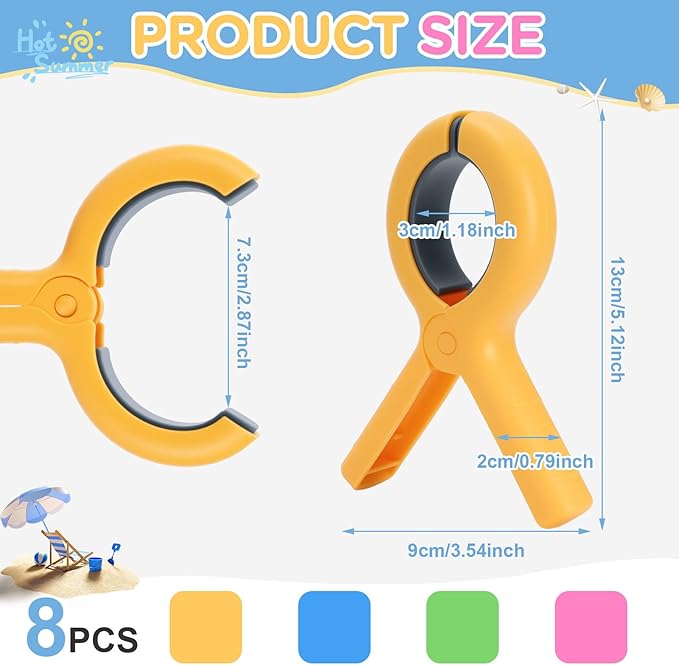 5.1 Inch Jumbo Beach Towel Clips for Beach Chairs, 8 Pack Towel Clip for Chair Cruise Pool, Clothes Pins Jumbo Size 4 Colors