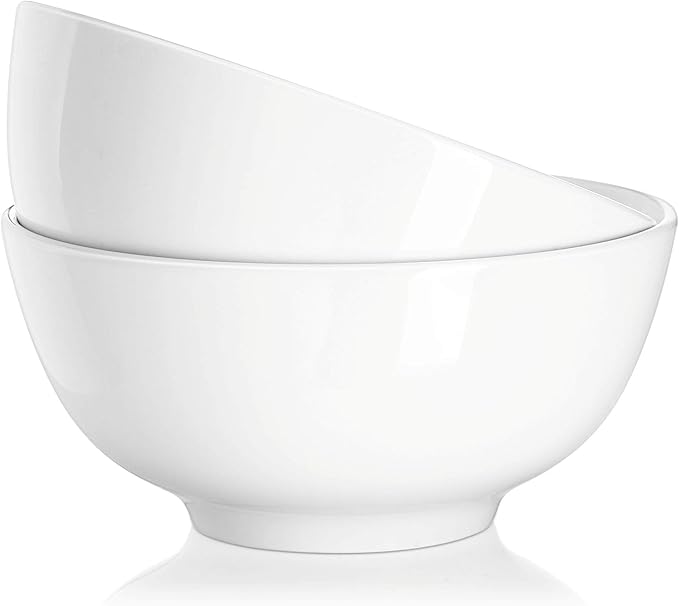 DOWAN Serving Bowls, 90 OZ(9.5") Large Salad Bowls for Entertaining, Side Dishes, Pho, Pasta, Centerpiece Bowls for Dinner Parties, Kitchen Decor, Microwave & Dishwasher Safe, White