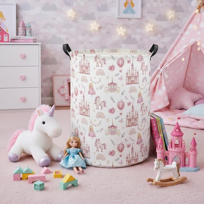 HIYAGON Baby Laundry Basket Baby Hamper for Nursery Girl Kids Butterfly Hamper Cute Kids Toys Storage Bin Organizer Butterfly Room Decor for Home(Princess Castle)