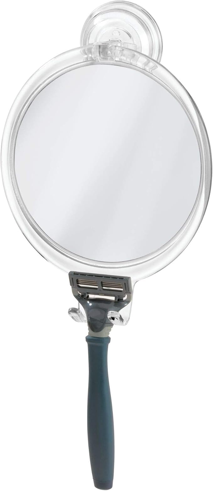 iDesign Plastic Power Lock Suction Shower Shaving Razor Holder, Fog-Free Bathroom or Tub, 6" x 2" x 7", Mirror-Round