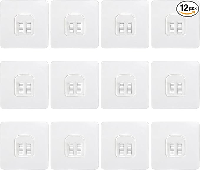 12 Pack Shower Caddy Adhesive, Upgrade Thick Bath Toy Storage Shelf Replacements, Waterproof Adhesive Hooks Strips Hangers for Kitchen Racks, Bathroom Storage, Shower Basket & Soap Holder