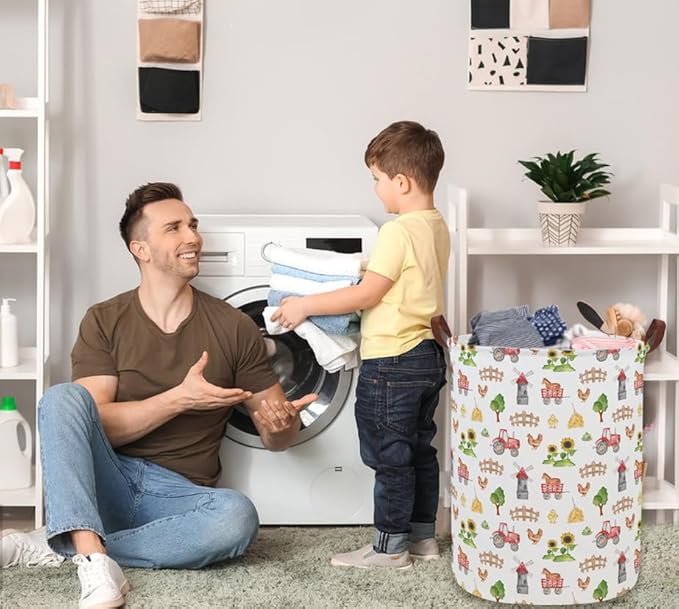 Kids Laundry Basket Farm Hamper for Nursery Boy and Girl Cute Kids Toys Storage Bin Organizer Room Decor for Home(Farm)