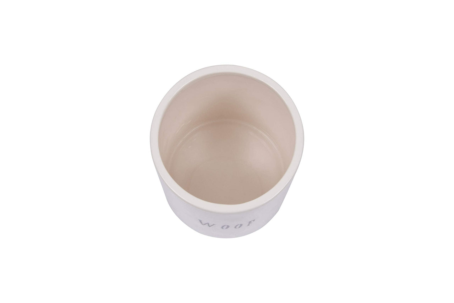 Creative Co-Op Ceramic Dog Treat Jar with Woof Message and Bone Handle Lid, White and Black