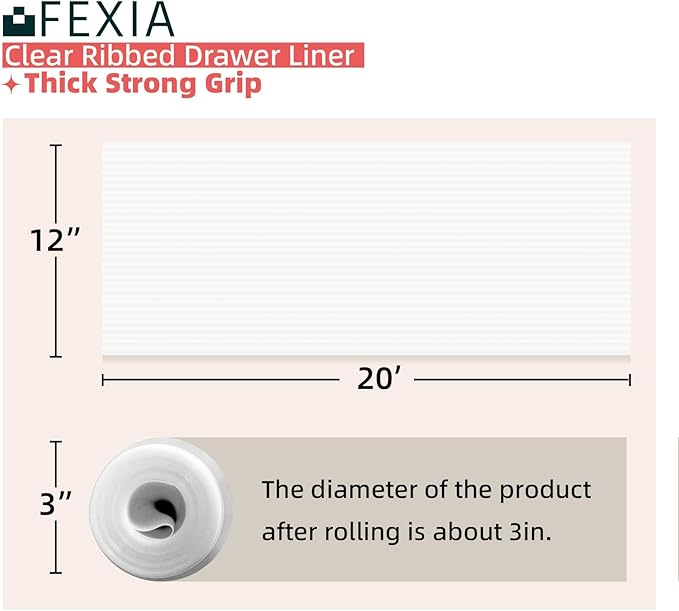 FEXIA Shelf Liners for Kitchen Cabinets Drawer Non Adhesive Non-Slip Liner 12 Inches x 20 FT Waterproof & Oil-Proof Durable Material Fridge Liner for Shelves