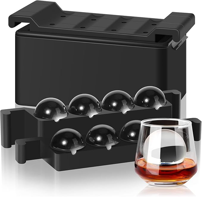 Mooues Clear Ice Ball Maker, 2 Inch Silicone Mold for Whiskey, 8 Spheres