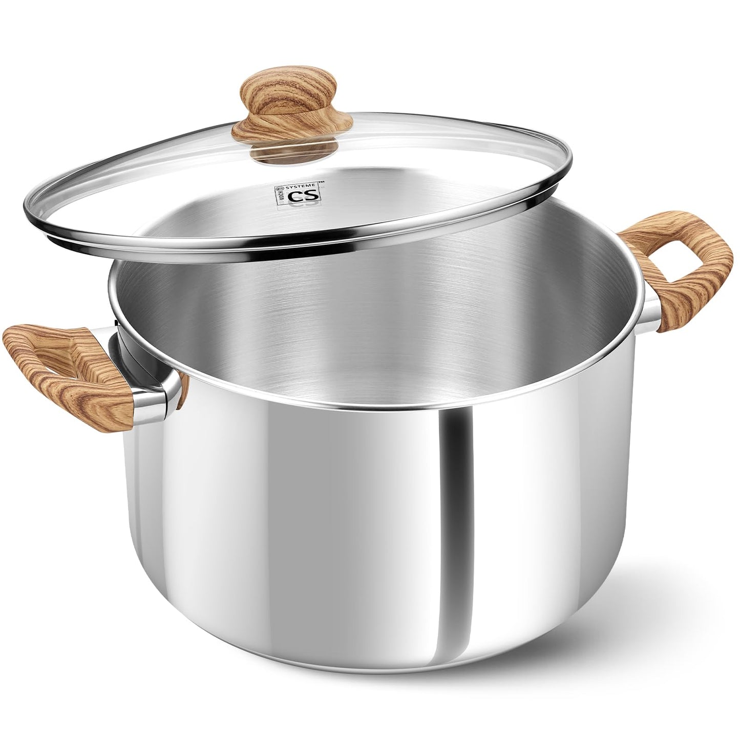 KOCH SYSTEME CS Stainless Steel Pot - 6 Quart Induction Stainless Steel Stock Pot with Lid for Pasta, Soup, Spaghetti, Steel Soup pots with Heat-Resistant Bakelite Double Handle, Dishwasher Safe