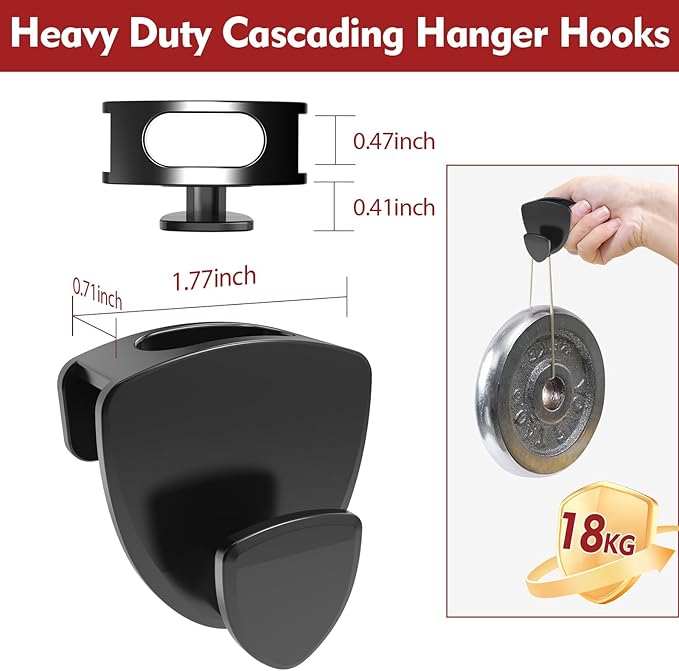 Space Saving Hanger Hooks 70Pcs, Upgrade Heavy Duty Space Saver Hangers Connector Hooks for Clothes, Premium Hanging Closet Organizer for Dorm, Ganchos para Colgar Ropa, Black