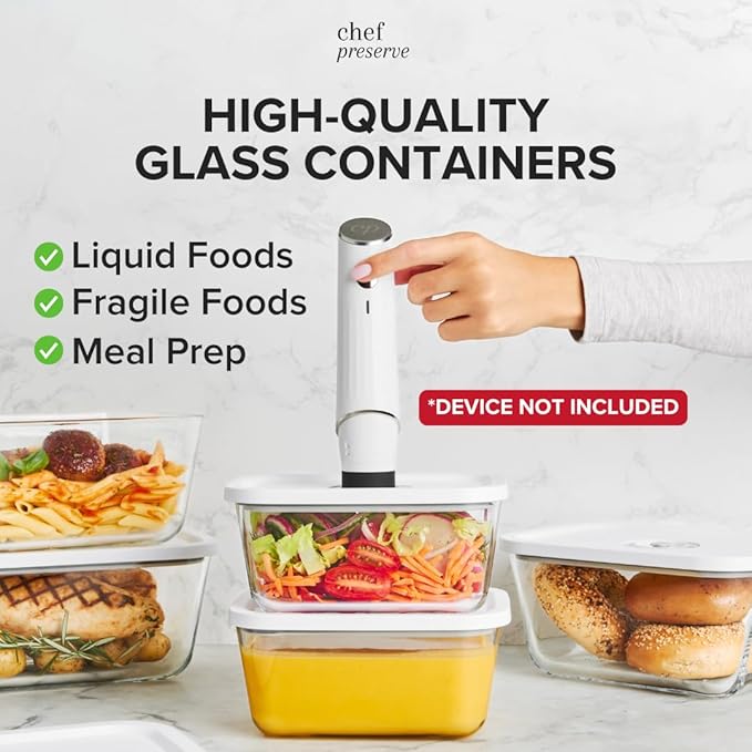 Chef Preserve Glass Vacuum Seal Containers for Meal Prep, Food Storage, Made For Compact Vacuum Sealer, 3pcs set [3x Large] Works With Handheld Vacuum Sealer Machine