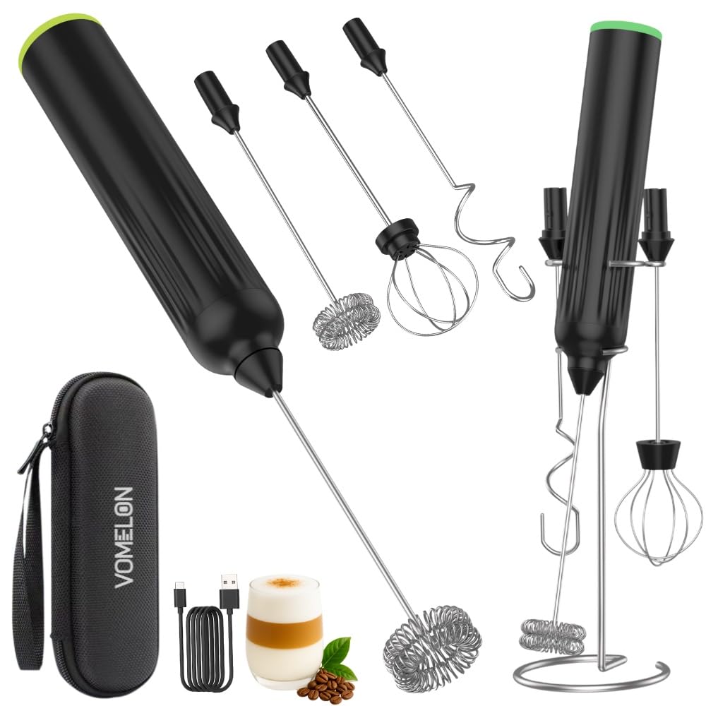 Milk Frother Handheld with 3 Stainless Steel Whisks, Rechargeable Electric Drink Mixer with Stand & Travel Case, Milk Foamer for Coffee, Latte, Cappuccino, Hot Chocolate, Egg,Jam Supplement-Pink