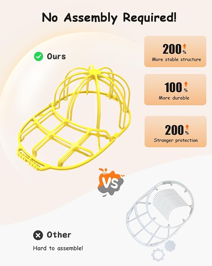XQXA 2-Pack Baseball Hat Washer Cage | Machine-Washable Cap Cleaner Frame for Adult & Kid's Hats | Yellow