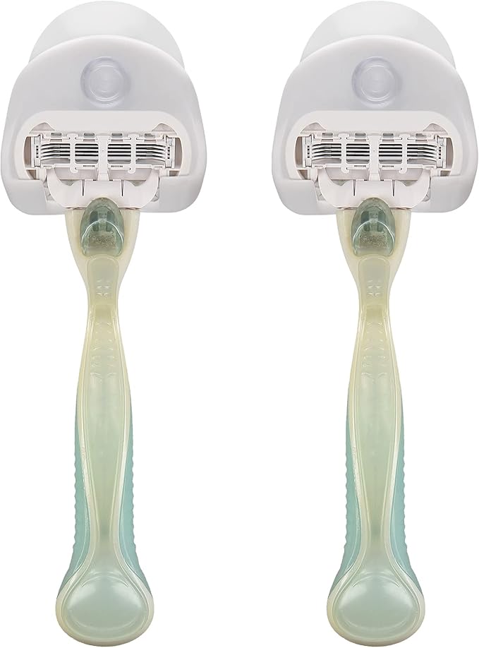 kwmobile 2x Razor Holder with Suction Cup - Self-Adhesive Shaver Wall Mount - Bathroom Organizer for Glass and Tiles - White
