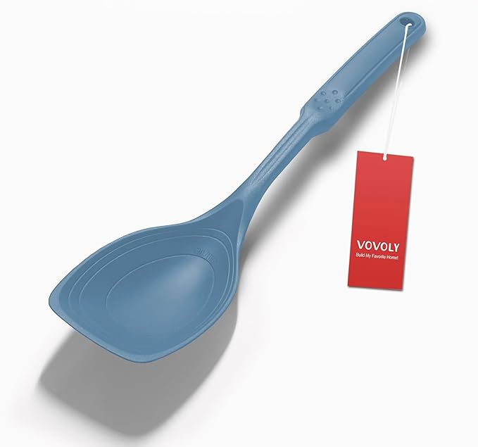 Large Silicone Cooking Spoon, Deep bowl & Measurement Mark, Solid, Teal