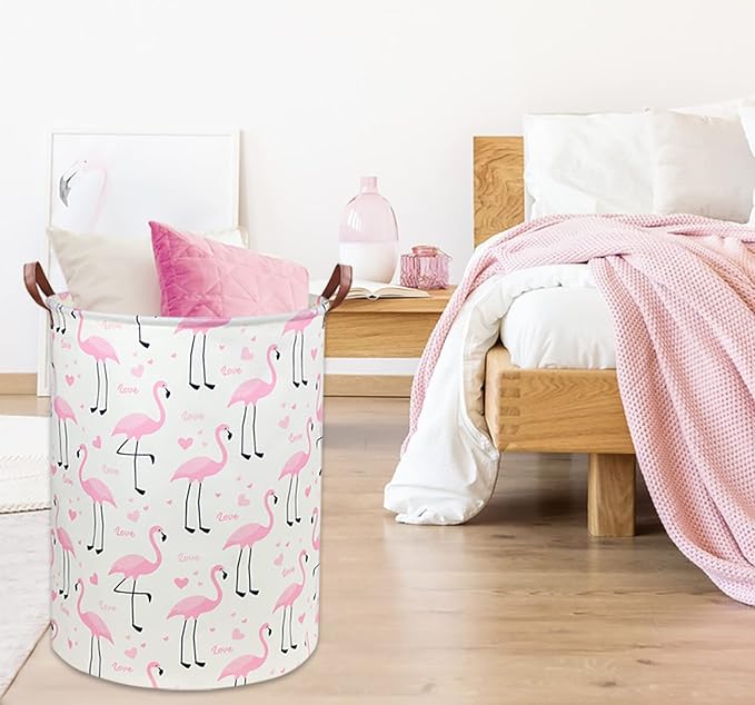 Flamingo Pink Laundry Hamper Baby Girl Laundry Basket Kids Toy Storage Bins Nursery Hamper for Girls Room Decor Bedroom Bathroom Gift Basket(Love Flamingo)