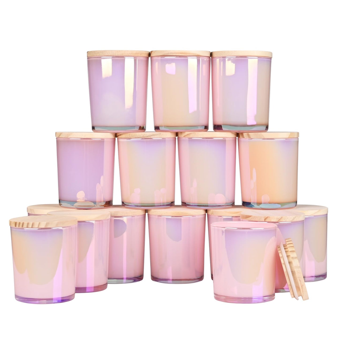 SHOWIN Thick Candle Jars for Making Candles 16 Pcs, 7 OZ Empty Jars with Wood Lids for Candle Making, Sample Container, Frosted White