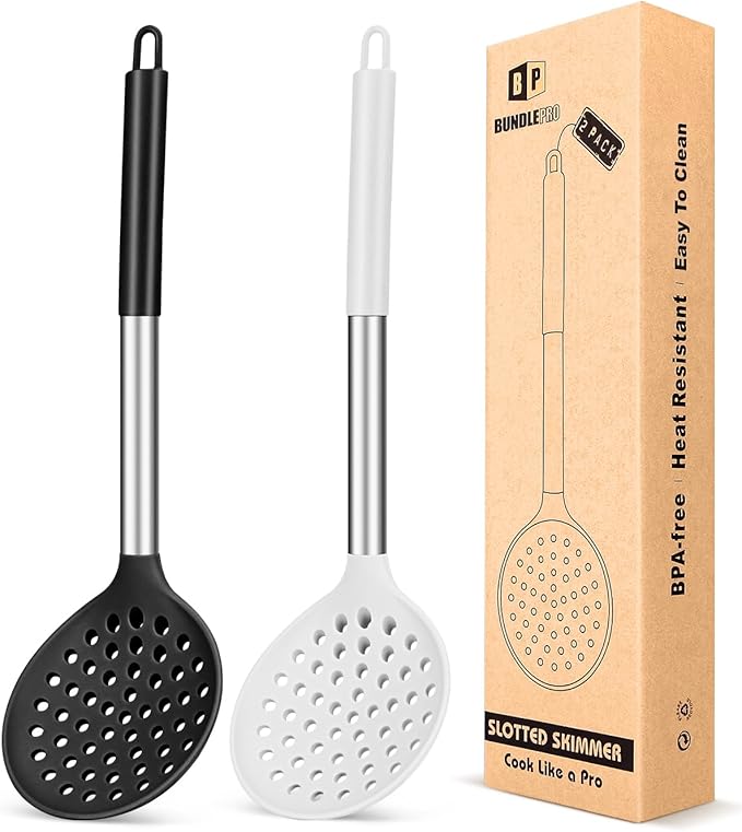 BUNDLEPRO Kitchen Ladle Strainer, 2 Pack, Black-Khaki