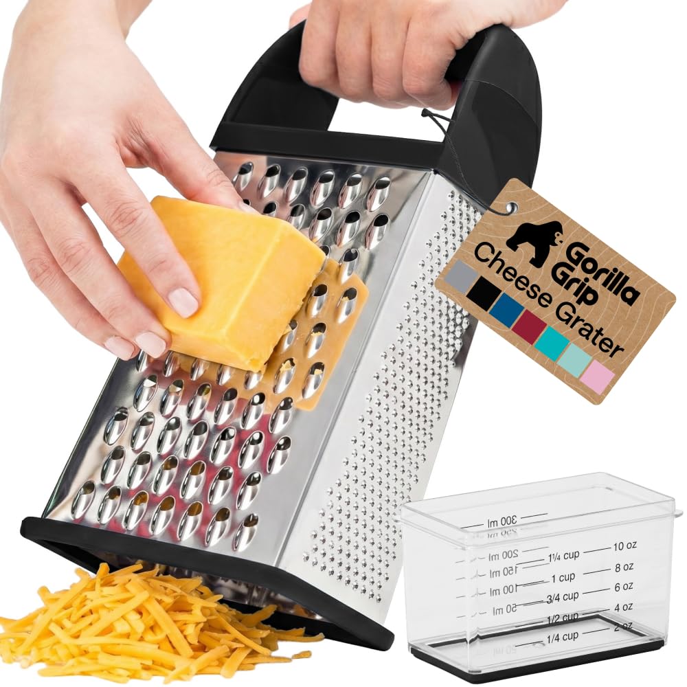 GORILLA GRIP® XL 4-Sided Stainless Steel BPA-Free Cheese Grater, Gray