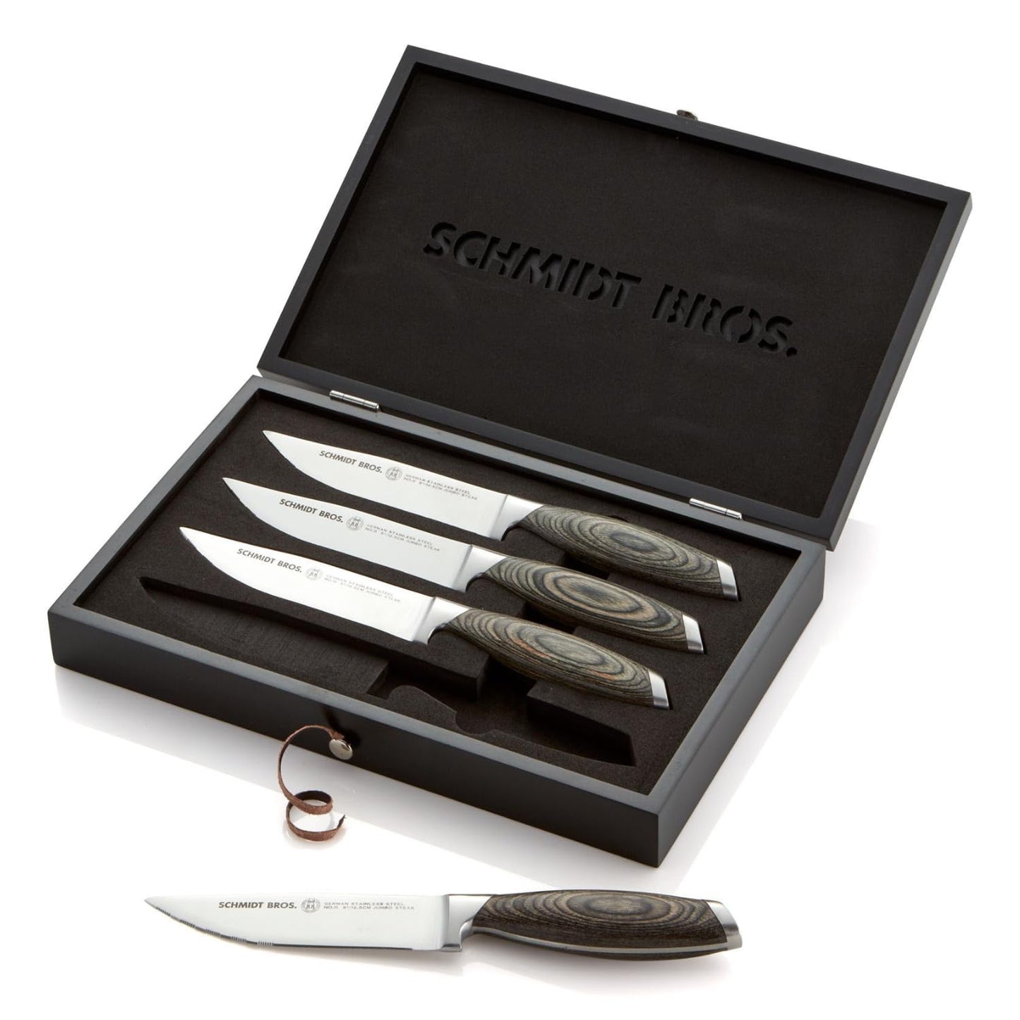 Schmidt Brothers - Bonded Ash 7-Piece Kitchen Knife Set, High-Carbon German Stainless Steel Cutlery, Ash Finish Wood Handles and Clear Acrylic Magnetic Knife Block