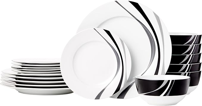18-Piece Complete Kitchen Dinnerware Set, Microwave and Dishwasher Safe, Plates, Dishes, Bowls, Service for 6, Branches